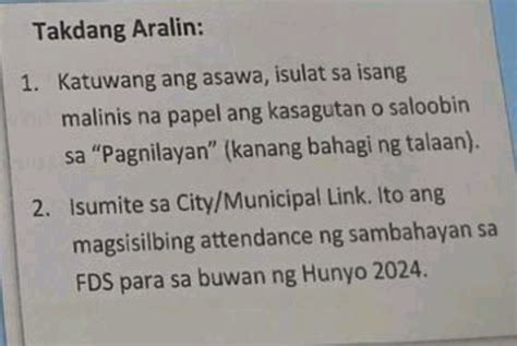 Takdang Aralin:1. Katuwang ang asawa, isulat sa isangmalinis na .